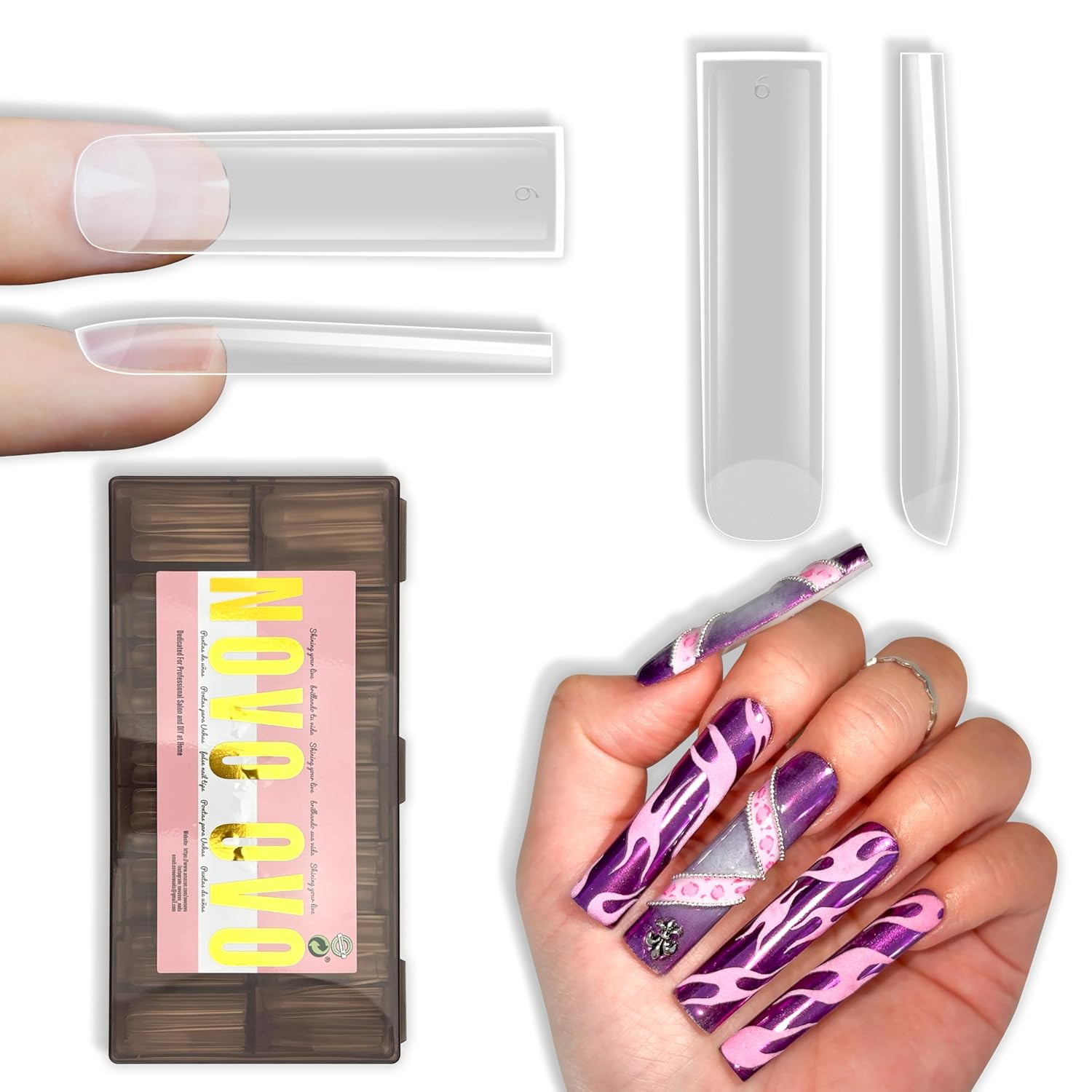 XXL Square Nail Tips Matte – 240Pcs Pre-Etched Soft Gel Press on Nails, No File