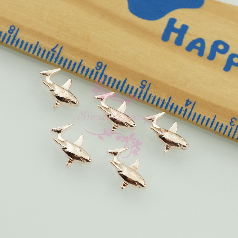100 Shark Shape Summer Rose Gold Metal 3D Nail Art Alloy Charms DIY Decorations