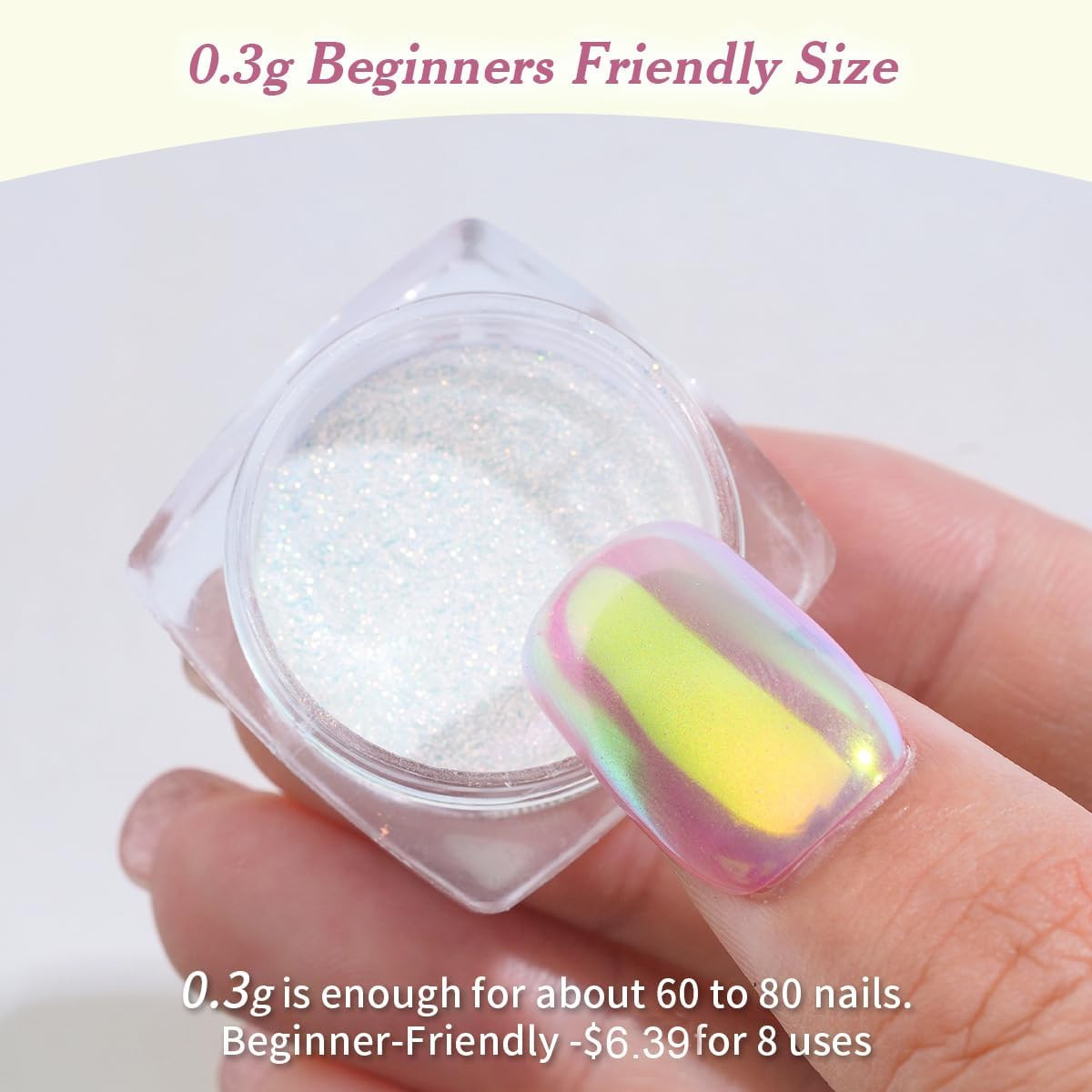 0.3G Unicorn Chrome Nail Powder, Aurora Iridescent Chrome Powders for Nails, Mer