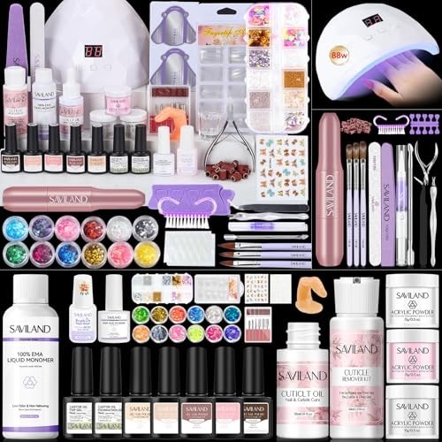 All-In-One Acrylic Nail Kit with Drill – Beginner Friendly, Clear White Pink Pow