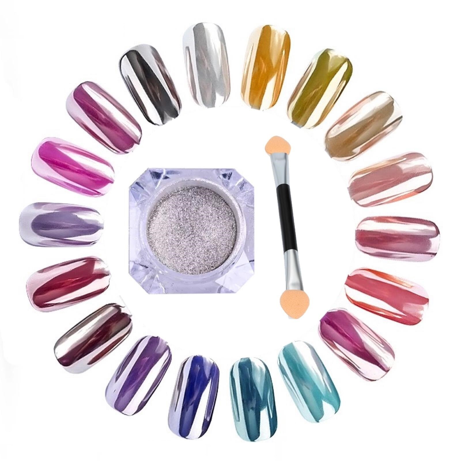 Nail Duo Chrome PEN Chameleon Mirror Powder Air Cushion Solid 6 Colours Dust UK