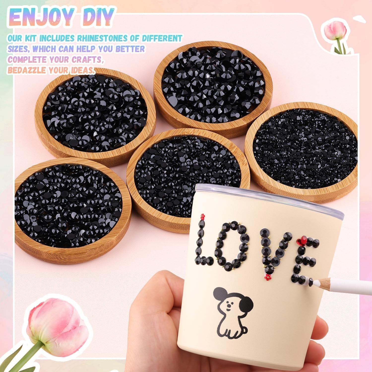 30000Pcs Resin Rhinestones for Bedazzling with B7000 Jewelry Glue, Black Flat…