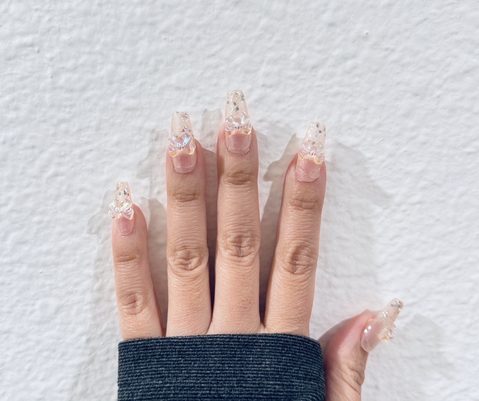 Press On Nails Handmade Aurora Butterfly Shiny Sequin long coffin S M L