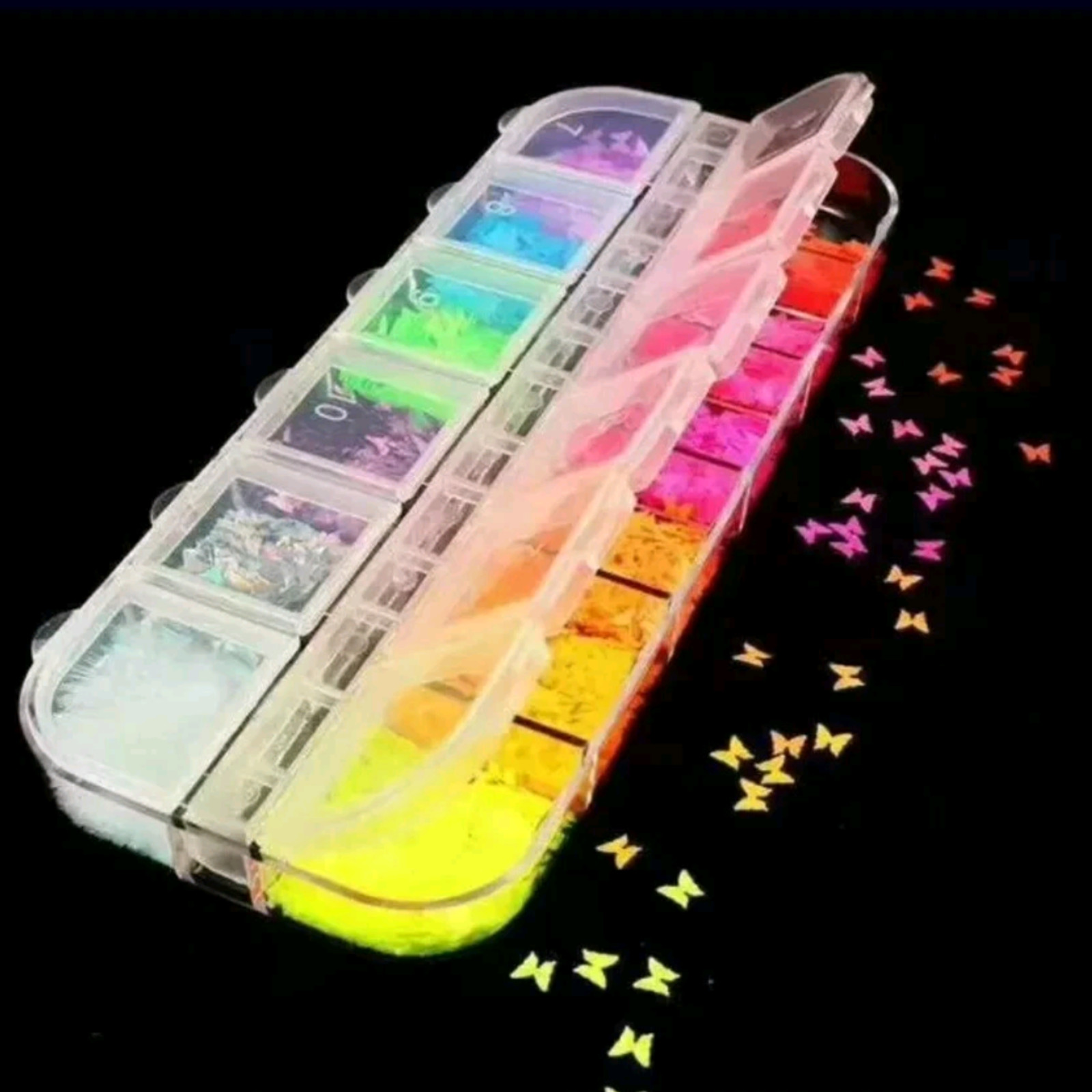 12 Grids Butterfly Nail Art Glitter – Colorful Iridescent Flakes Nail Decoration