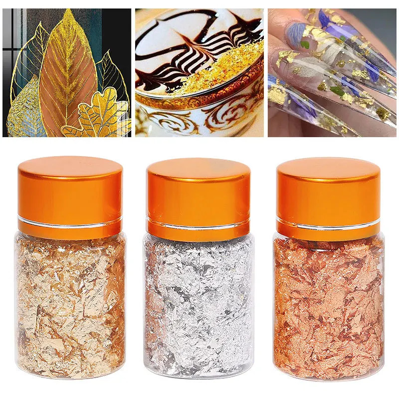 1 caja de copos de pan de oro, papel de aluminio, lentejuelas para decoración de