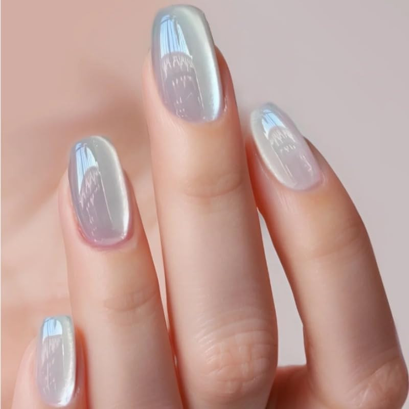 24Pcs Ombre Press on Nails Medium Square Acrylic Fake Nails Pink White Gradation