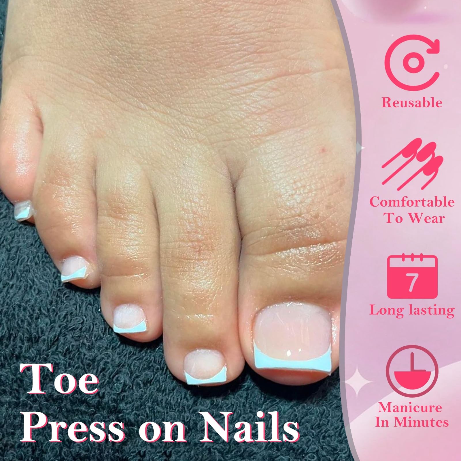 Press on Toenails for Women, 240pcs Toe Nail Press ons White Deep French Tips…