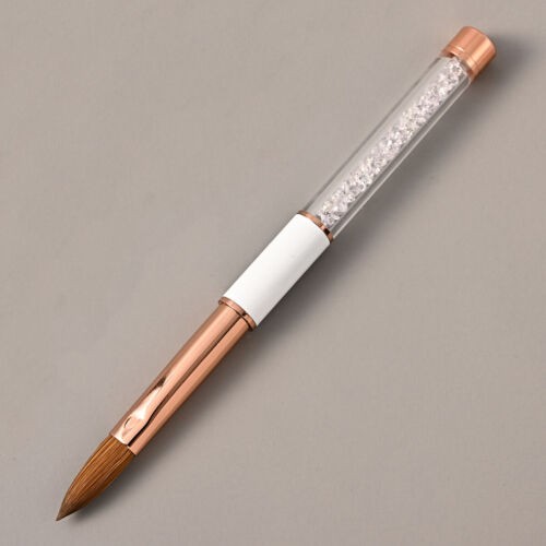 100% Kolinsky Acrylic Nail Brush With Cap White Crystal Handle Size 6-14 CRIMPED