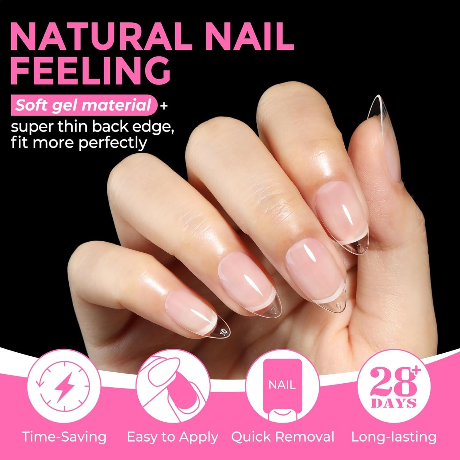 Short Almond Fake Nails 216pcs Pre-Shape Gel Acrylic Nail Tips for Full Cover…
