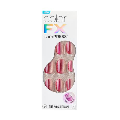 KISS No Glue Mani Press-On Nails, Color FX, ‘Walk Out’, Pink, Short Size,