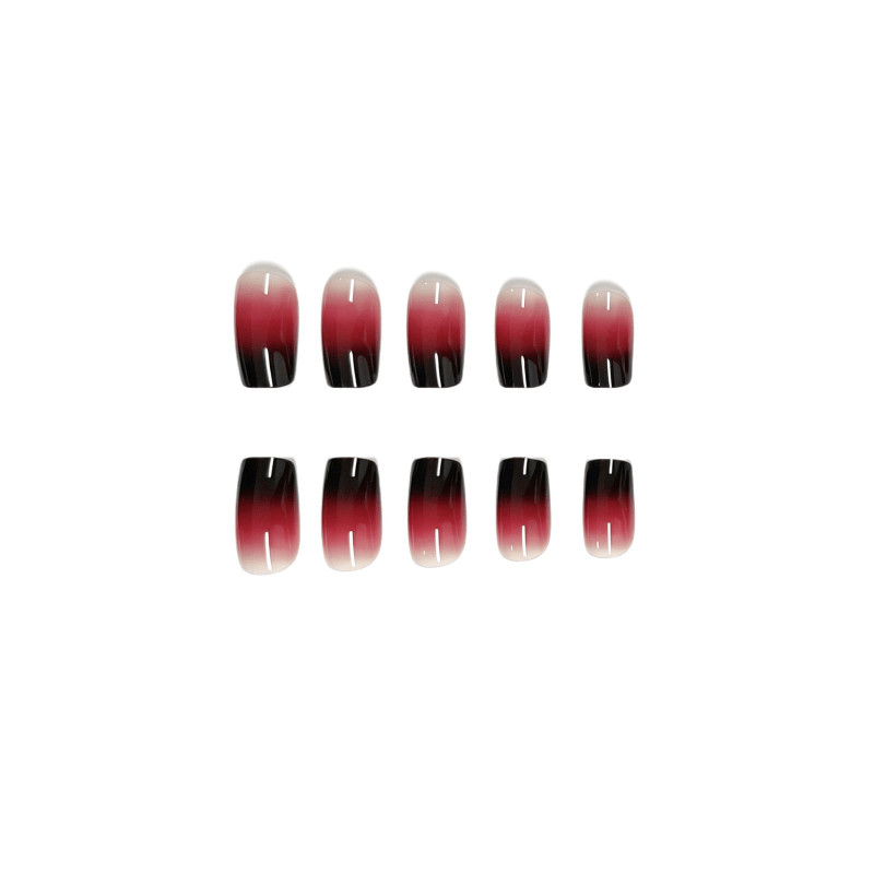 48Pcs-Glossy Medium Almond Red Black Gradient Press on Nails Daily Party Wear