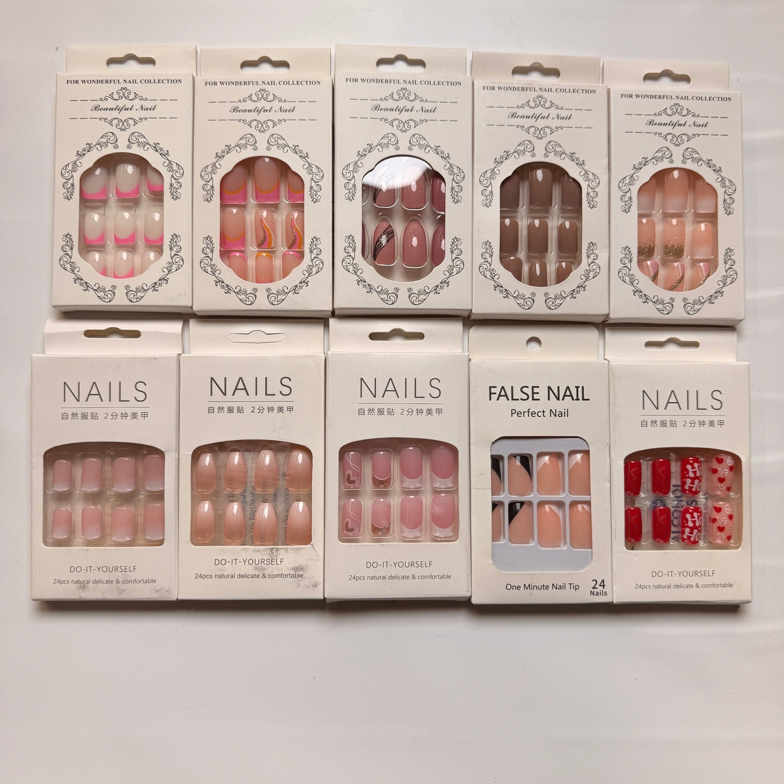 Lot of 10 Pack of 24 New False Press On Nails Assorted Designs and Colors №N37