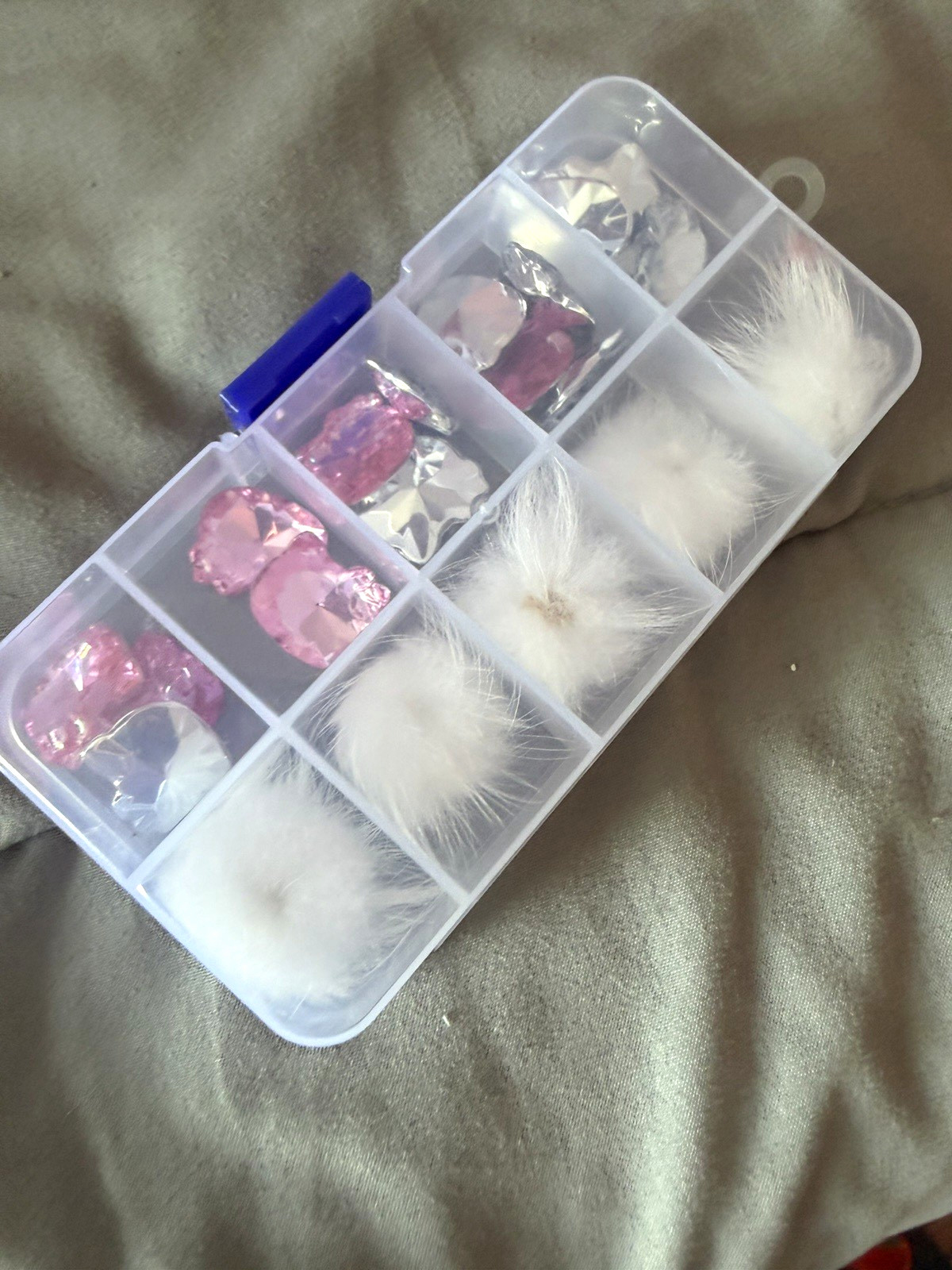 Nail Art Decorations Set Bling Reusable Pink/Clear Rhinestones White Faux Fur