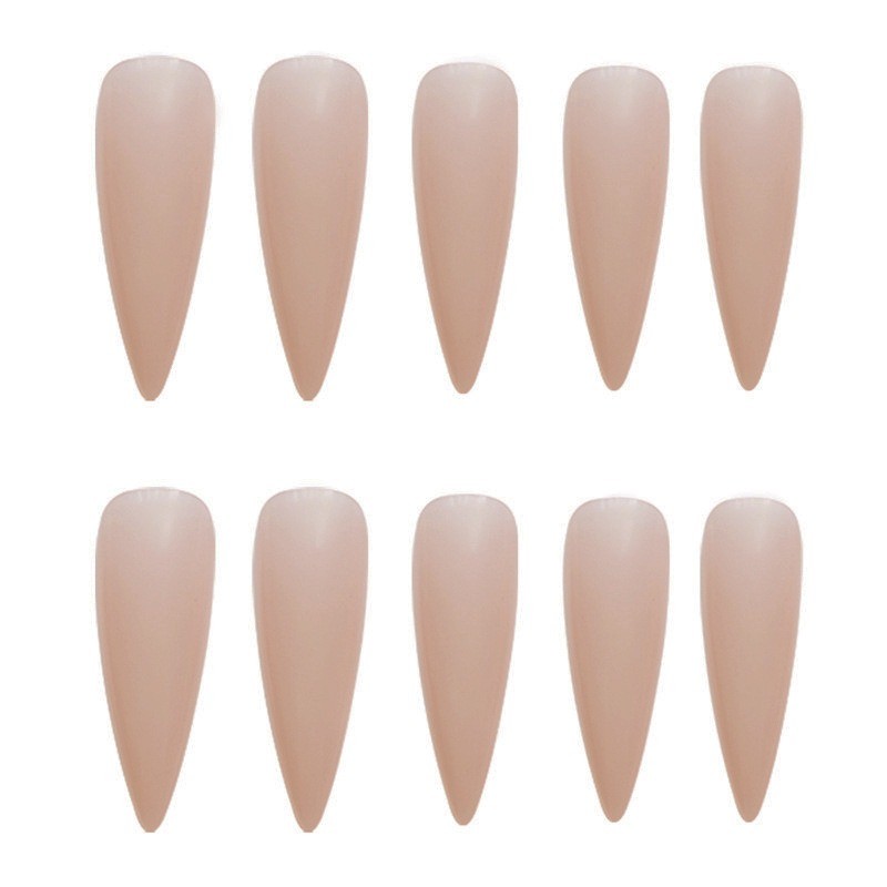 48Pcs-Natural Nude Press on Nails Long Almond Nail Minimalist Gloss Design