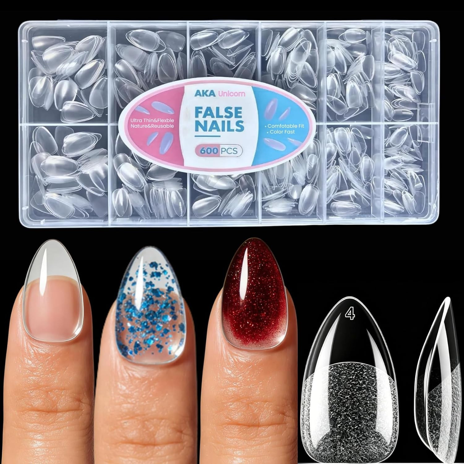 Long Square Nail Tips,Pre-Etched Full Cover Soft Gel Nail Tips | 240Pcs Clear No