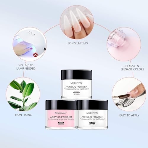 Acrylic Nail Kit: Clear Pink White Acrylic Powder and Professional Liquid Set fo