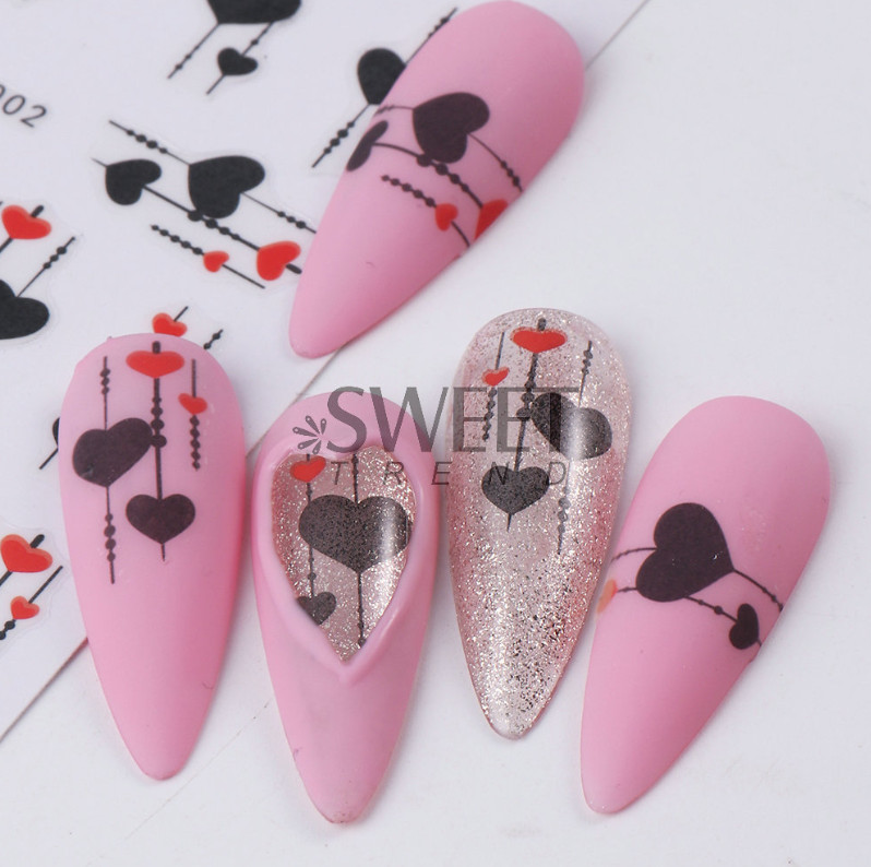 3Pcs Nail Art Sticker Heart Valentine Decals Manicure DIY Peel & Stick NH6