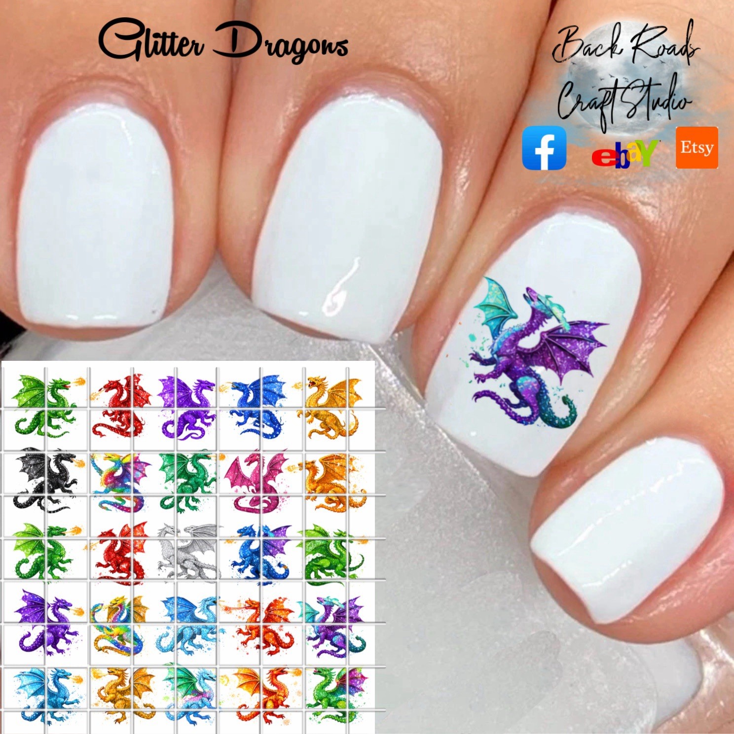 Glitter Dragons Waterslide Nail Art Decals Set Of 50 Instructions Bonus