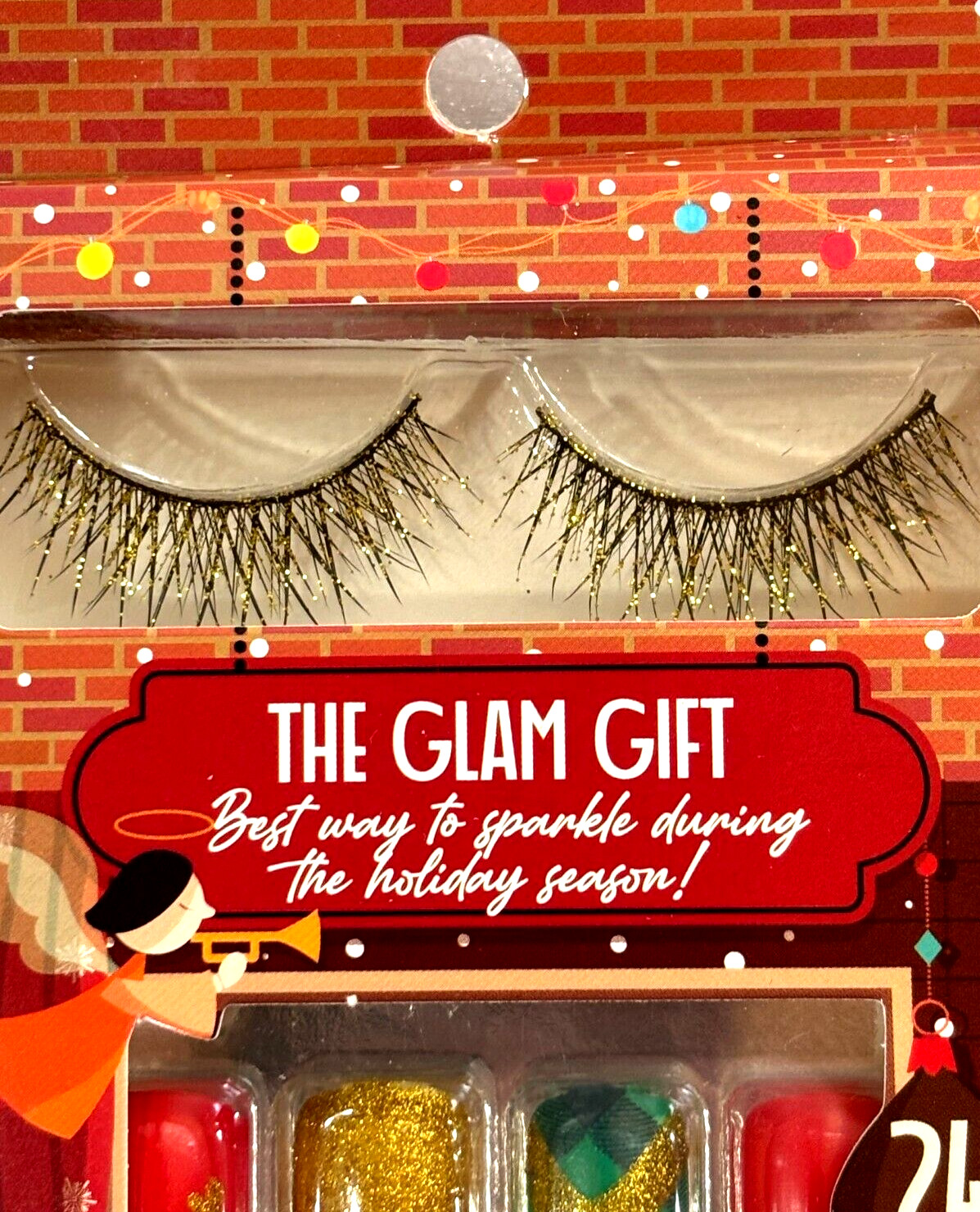 3 Pack Glam Christmas Gift Faux Glitter Lashes + 24 Press On Nails x 3 boxes
