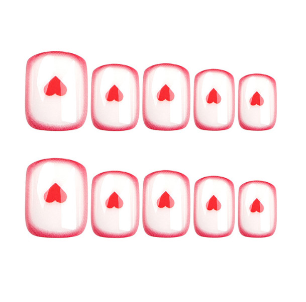 French-style red-edged press-on nails, minimalist red heart short square nails