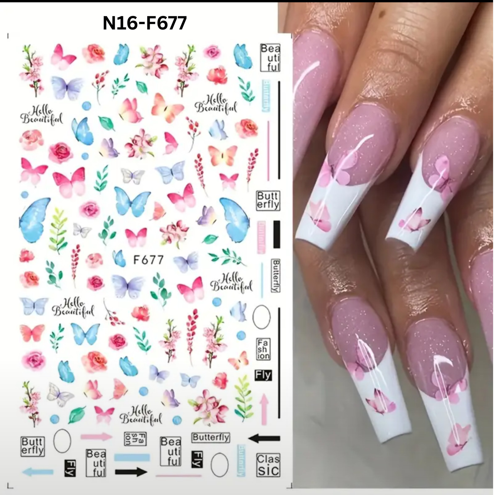 3D Butterfly Floral Nail Art Stickers, Spring Summer Decals for Manicure, Gel, D