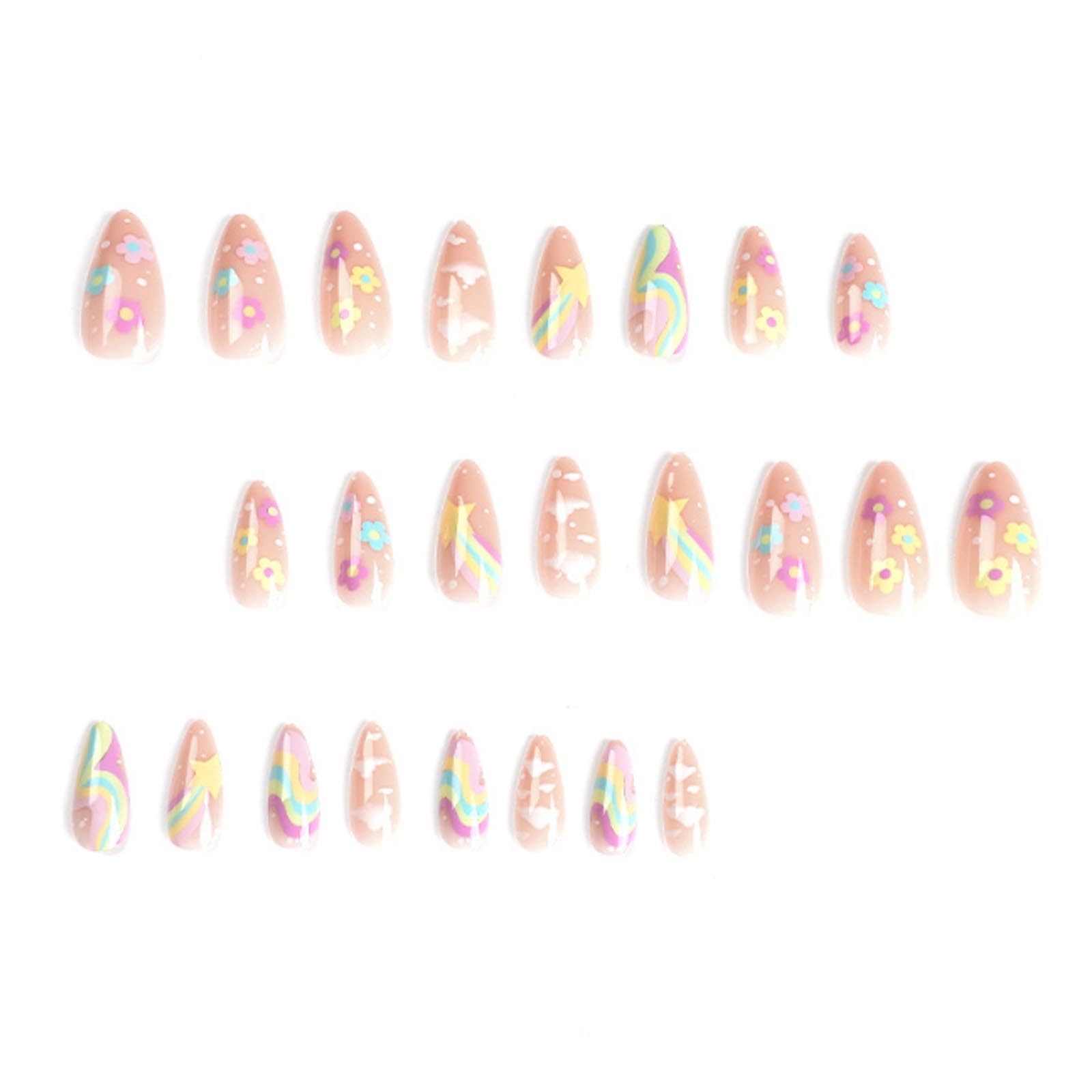 Rainbow Press on Nails Nude False Nails Full Cover Acrylic Cloud Fake Color 5