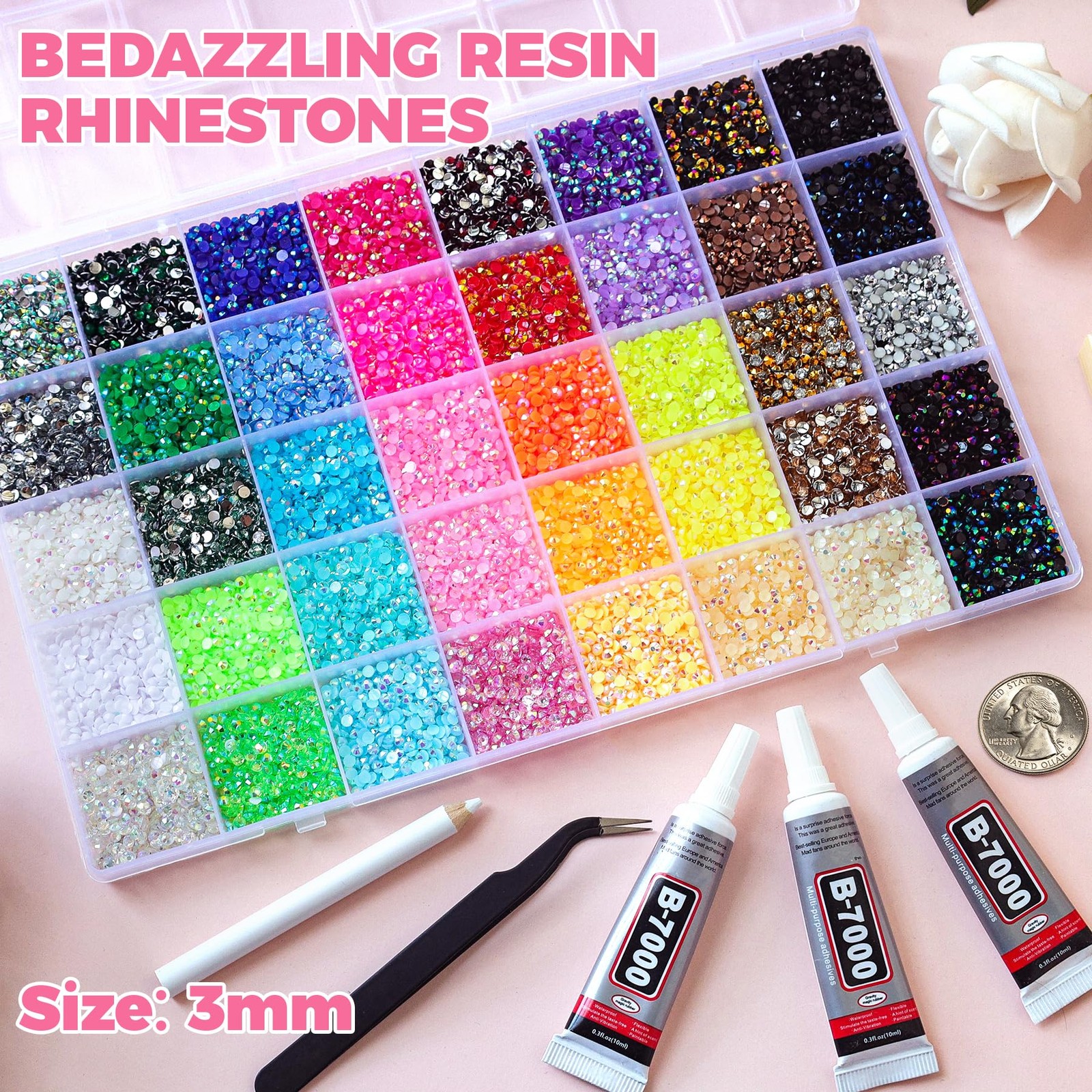 50000Pcs 40 Colors Jelly Rhinestones for Bedazzling, Multicolor 3mm Resin Fla…