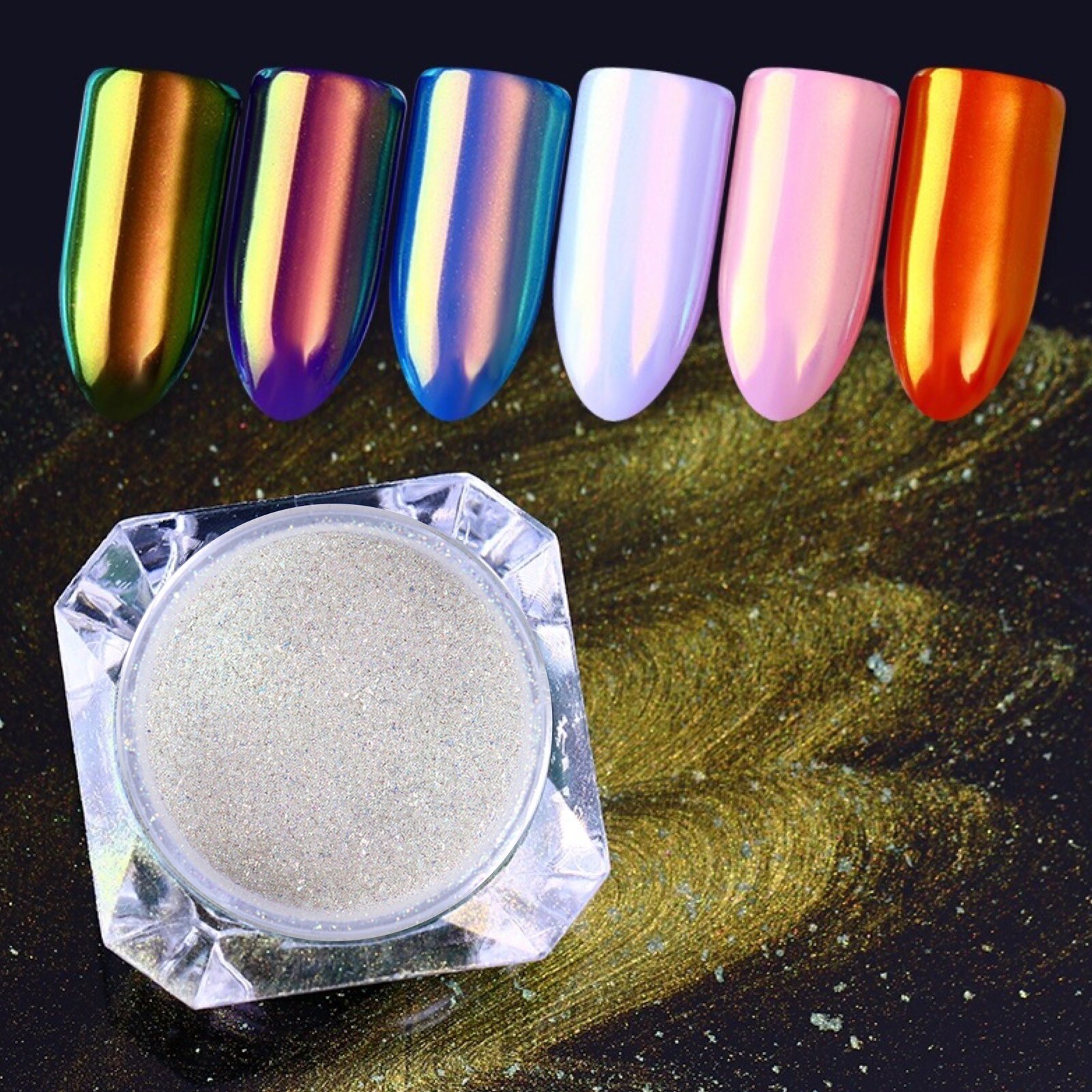 Rainbow Nail Chrome Powder Aurora Effect Mirror Unicorn Shiny Iridescent Pigment