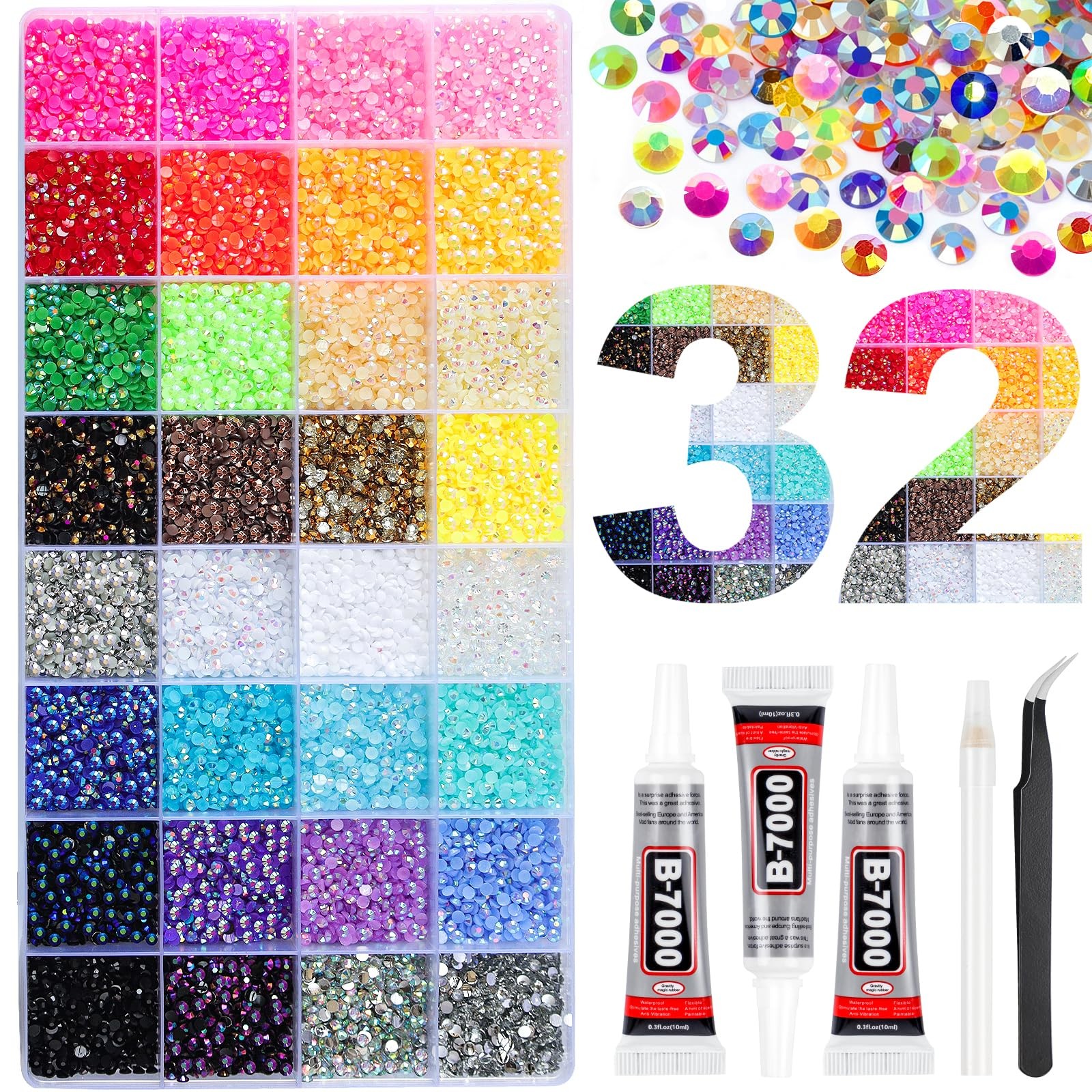 45000Pcs 32 Colors Resin Jelly Rhinestones for Bedazzling, 3mm Multicolor Fla…