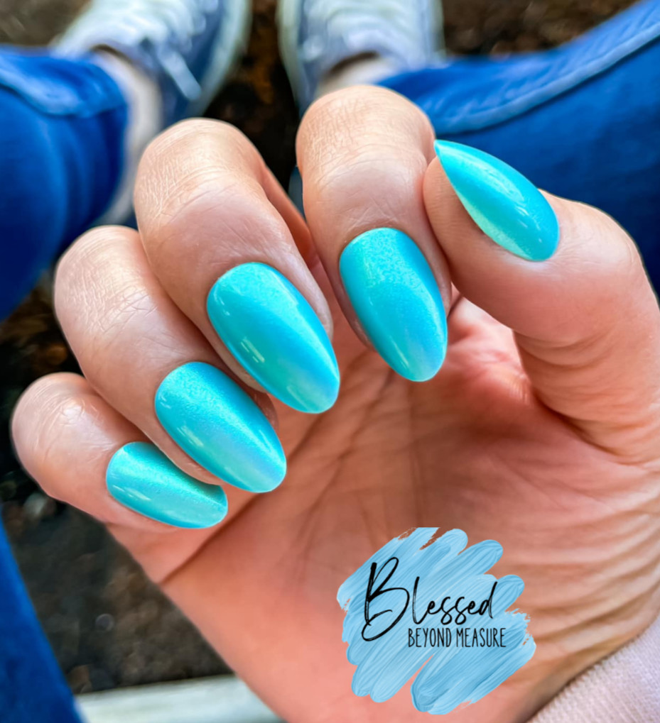Red Aspen Press On Nails~Doris’s Teal Poodle Skirt ~Amond ~Medium~ Teal Blue