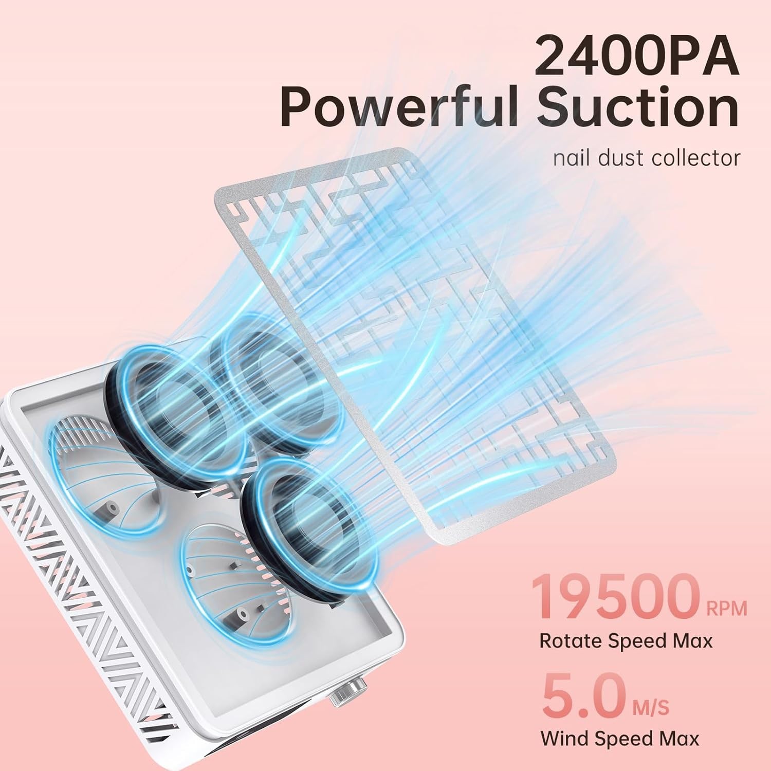 Cordless Nail Dust Collector 2400PA 19500RPM 50 Speeds