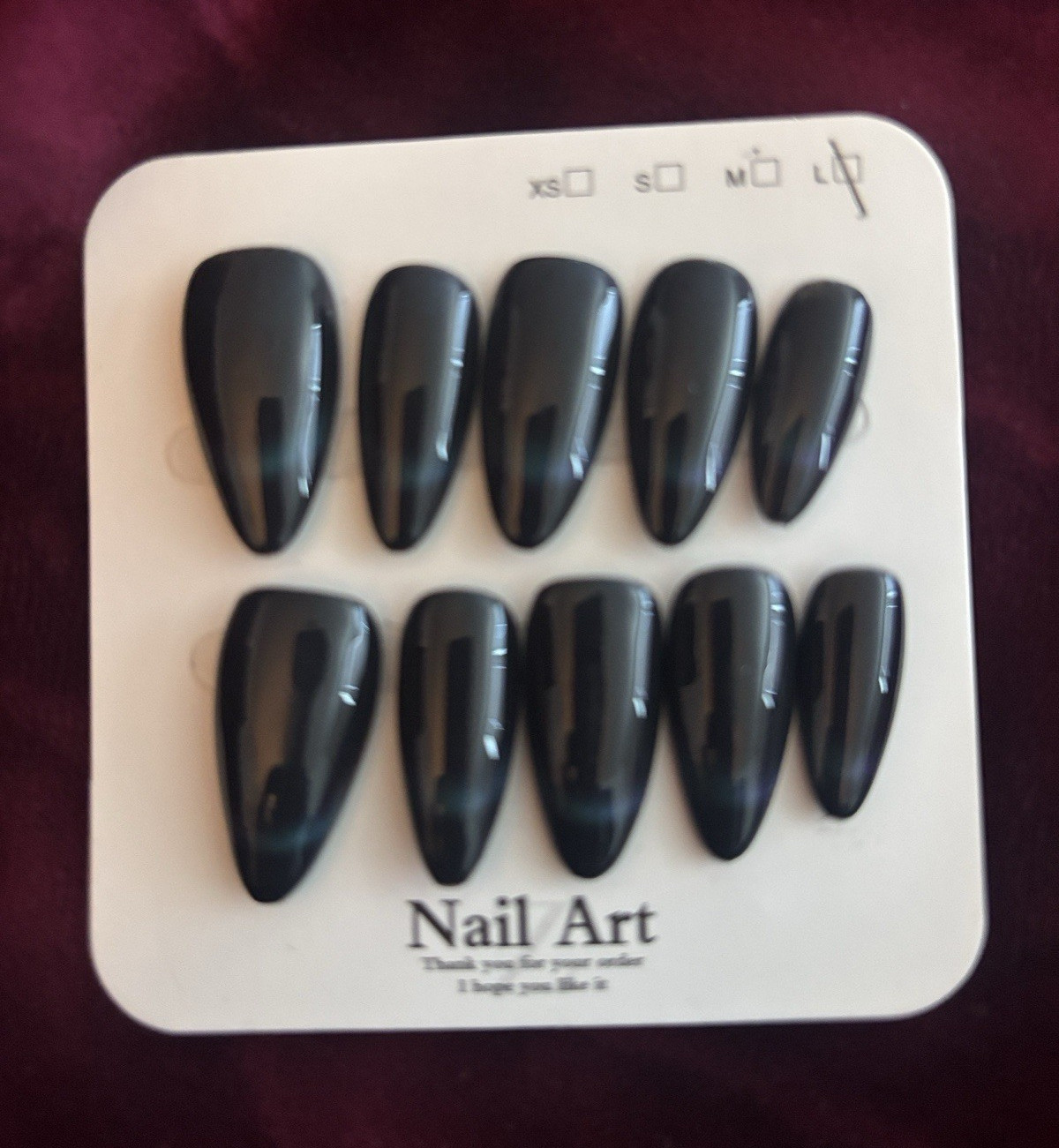 Glossy Black Coffin Press-On Nails Full Cover Medium Nail Art Tips Set