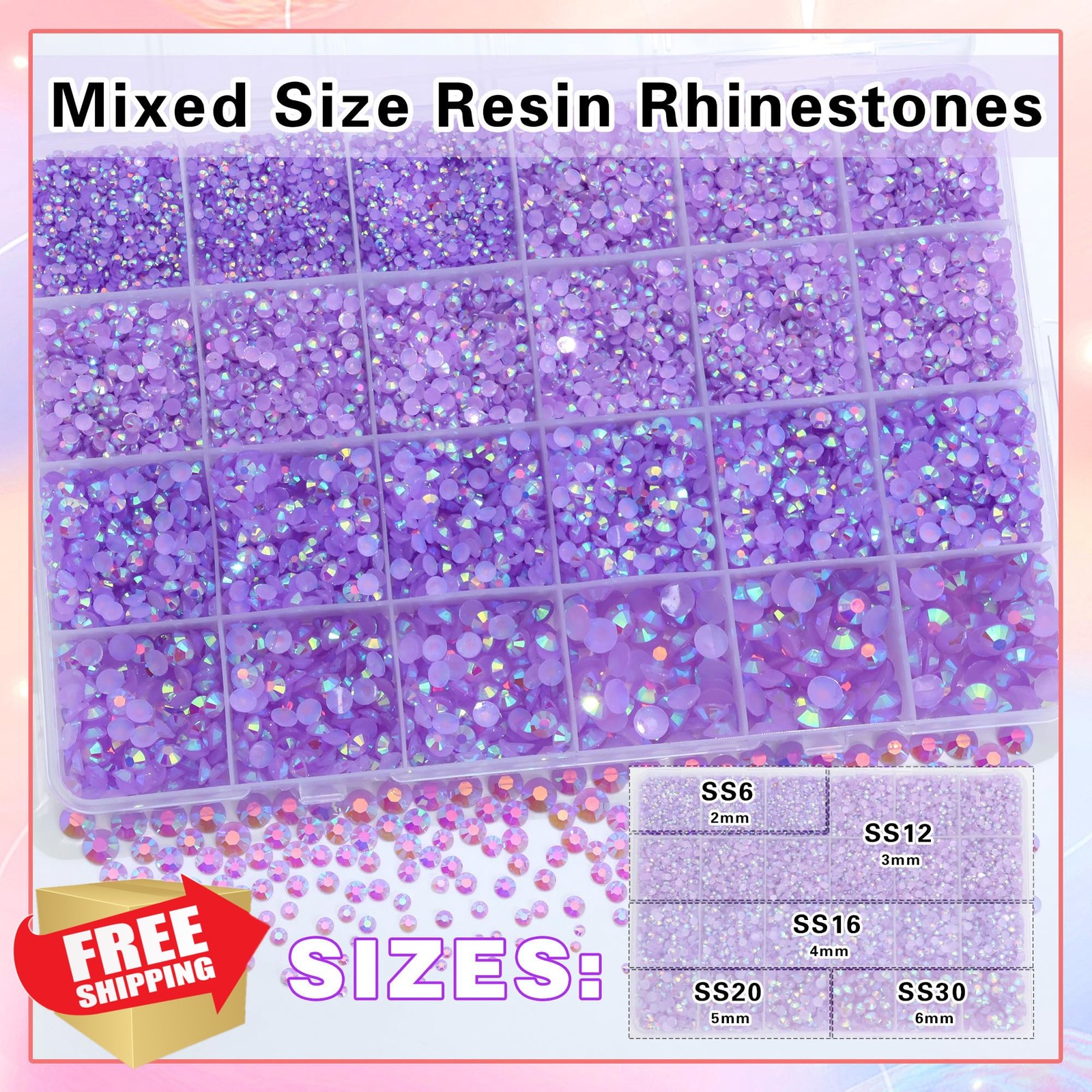 RODAKY Jelly Rhinestones for Nails Art Crafting 2-6MM Purple AB