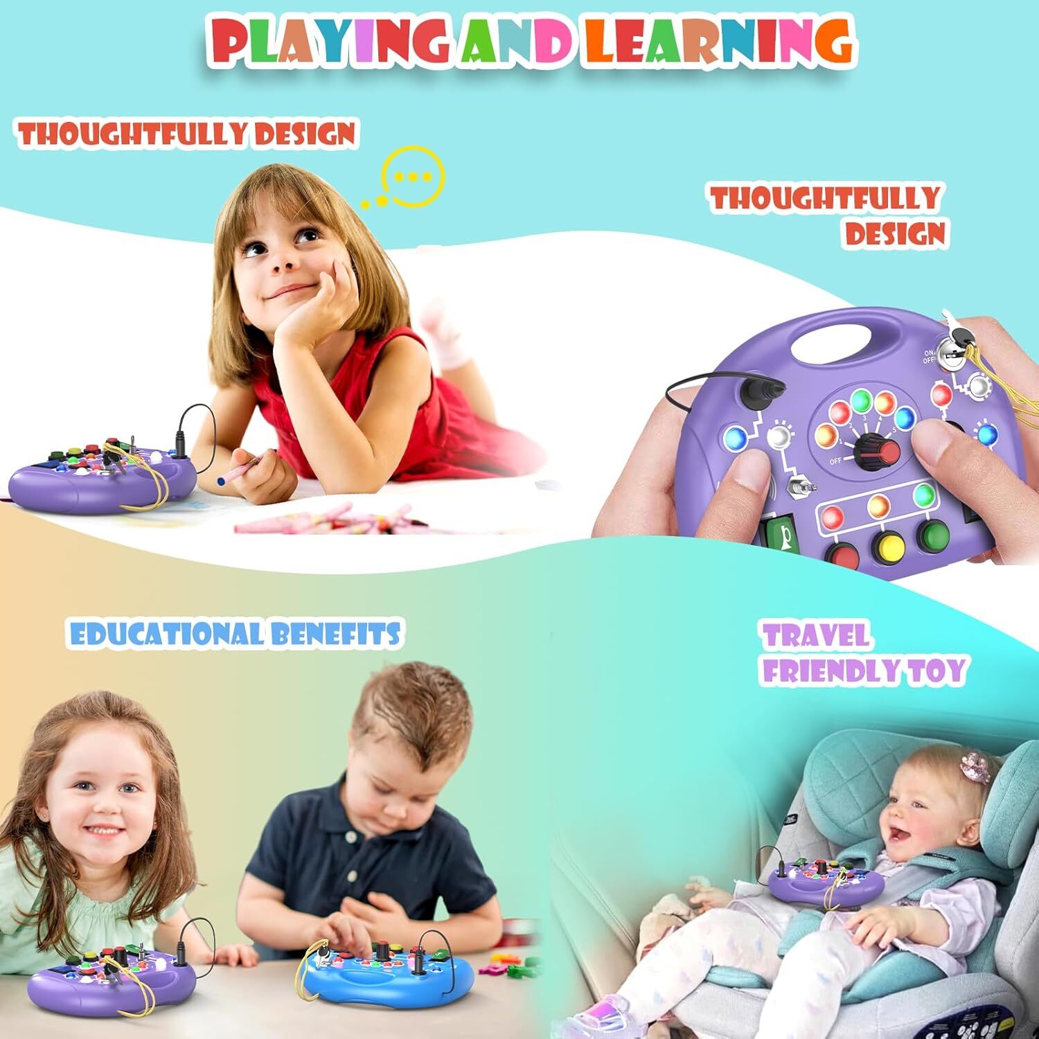 Toddler Baby Busy Board with LED Light, Montessori for 1+ Purple