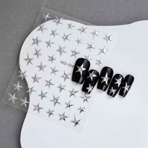Rhinestones Gold Star Nail Art Stickers Decals 5D Self Adhesive Gold Style-16