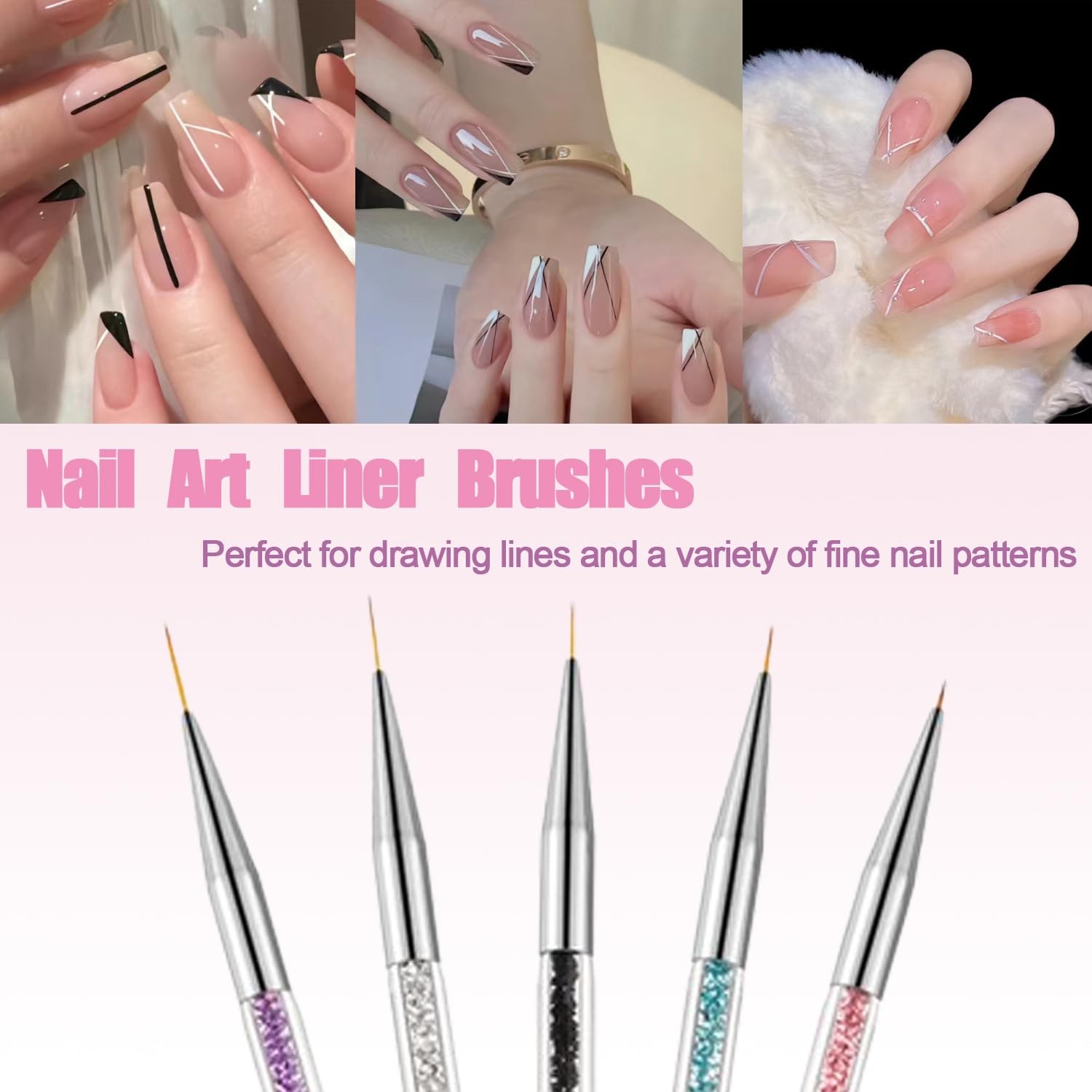 5-Piece Double Ended Nail Art Brush Set with Liner Brushes 5mm to 15mm and