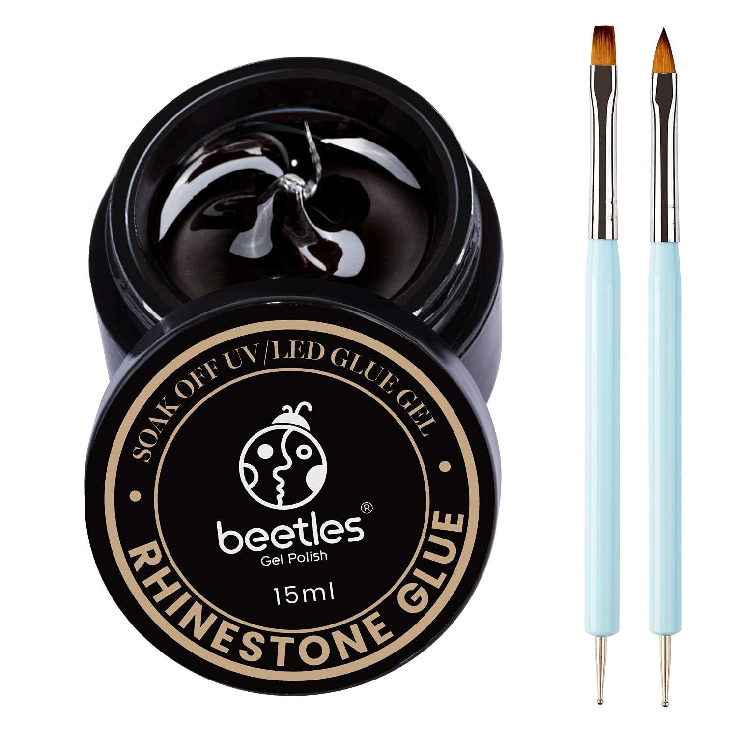 Beetles 0.51 Fl Oz (Pack of 1), C1-Nail Art Rhinestone Glue with 2 Brush