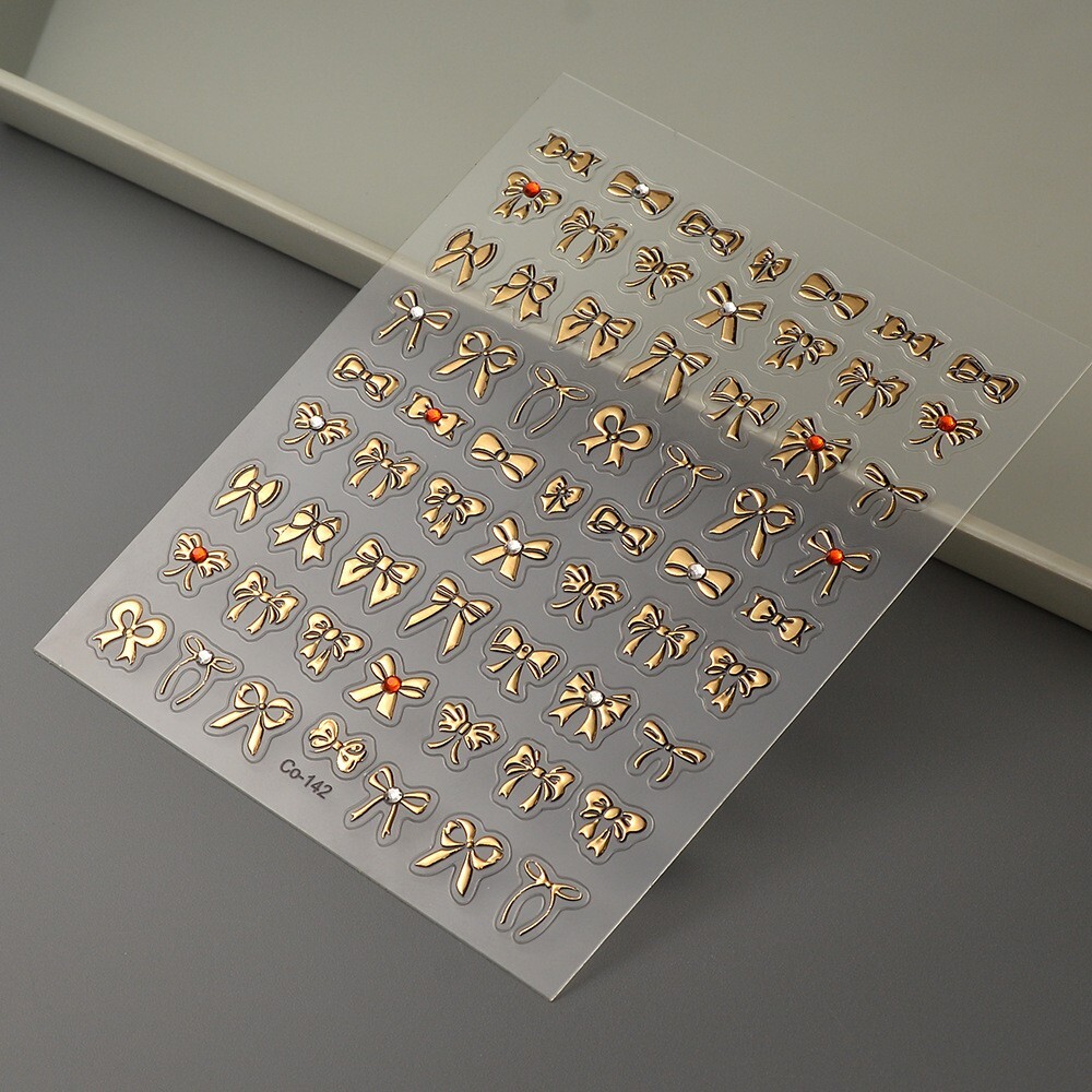 Butterfly Bow Knot Gold Tone Nail Stickers Decoration Self Adhesive Co142 NS54