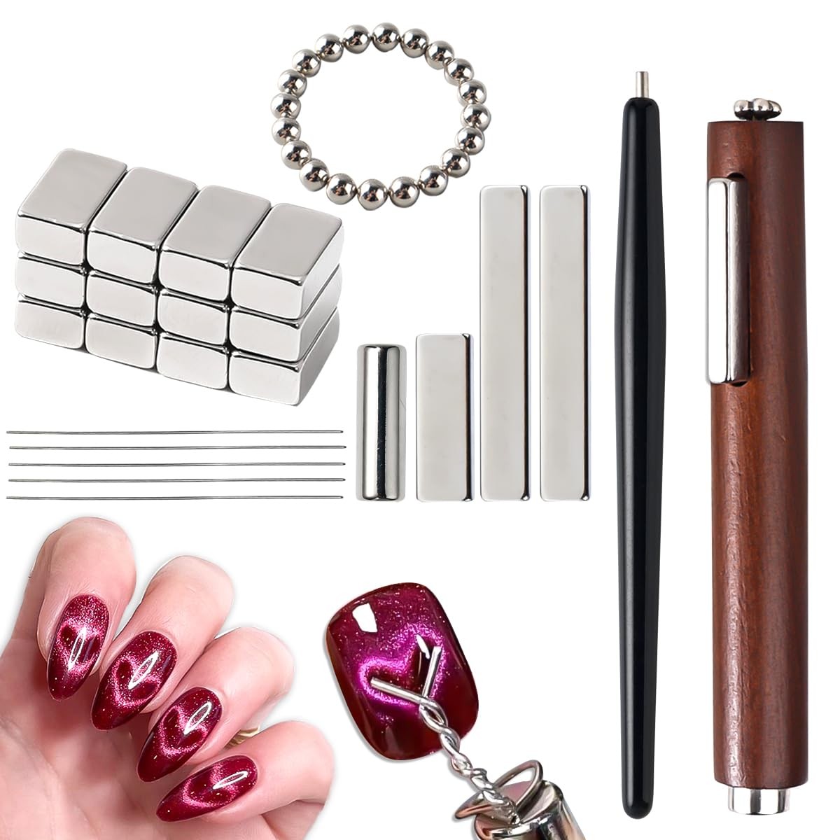 43PCS Nail Magnet Tool Set,Cat Eye Gel Nail Polish Magnetic Stick Wand Pen with