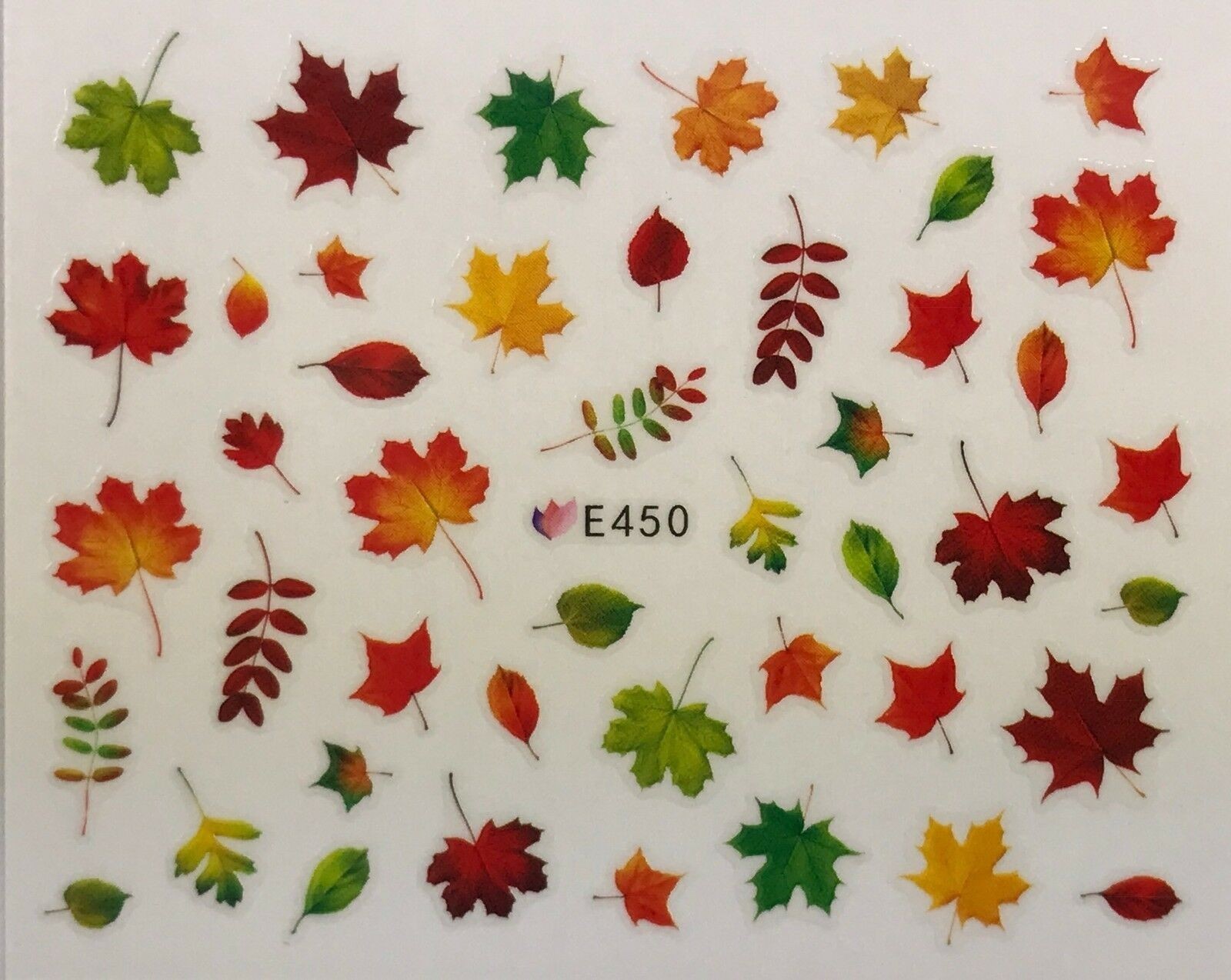 Nail Art 3D Decal Stickers Green Yellow Fall Leaves Autumn E450