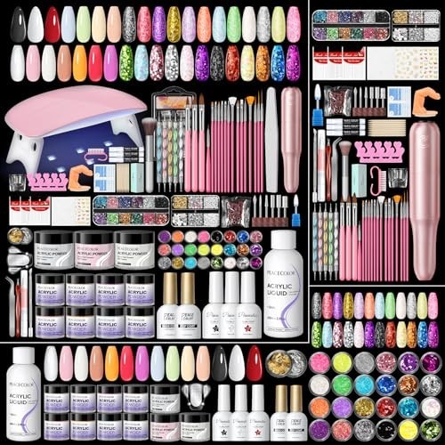 Acrylic Nail Kit for Beginners – 11 Colors Powder, UV Light, Gel Polish, Glitter