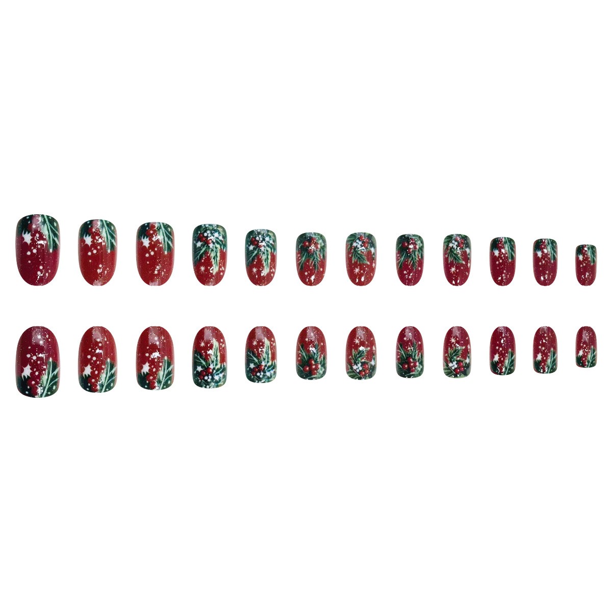 48pcs Christmas Press On Nails Oval Red Glitter Berry Reusable Festive Gifts
