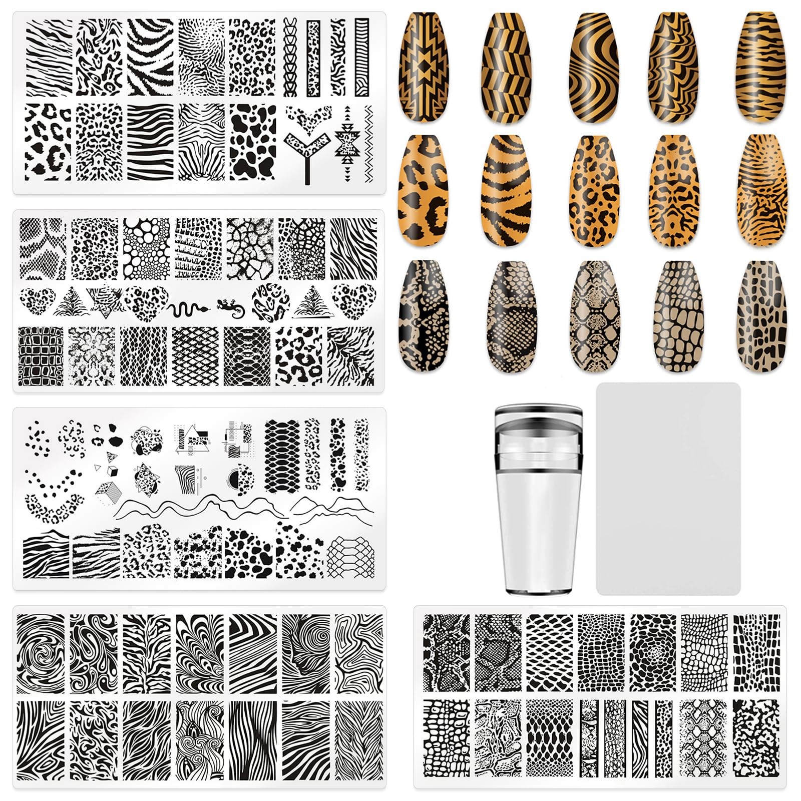 Leopard Print Nail Stamping Plates Accessories Tools 1 Nail Stamper 1 Scraper