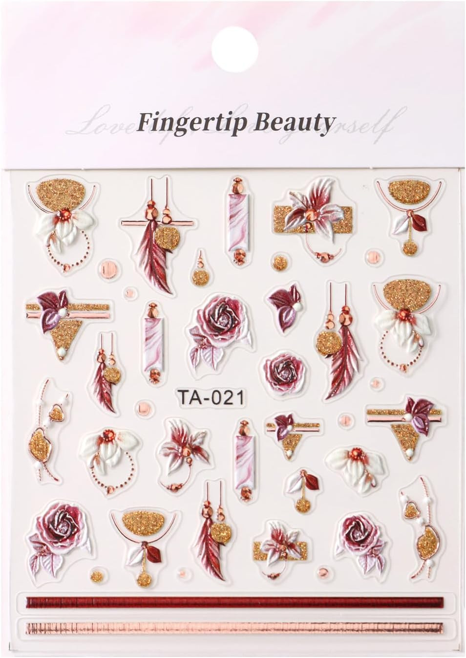 2Sheets 5D Embossed Flower Nail Art Stickers Self-Adhesive Smudge Rose Flowers F