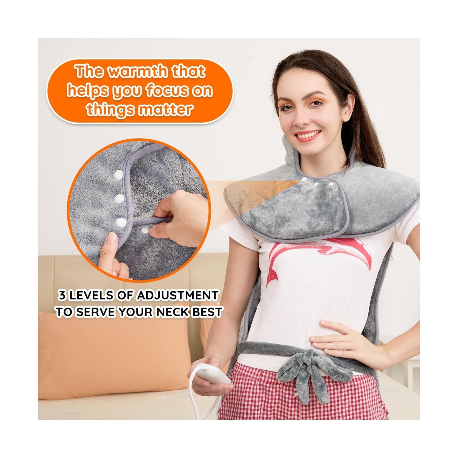 Mia&Coco Heating Pad for Neck Shoulders and Back, XL 23″x39″ Soft Flannel Wra…