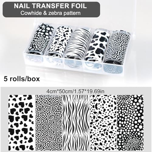 20 Rolls Lace Nail Foil, 4 Boxes Black and White Nail Art Foil Decals Style 1