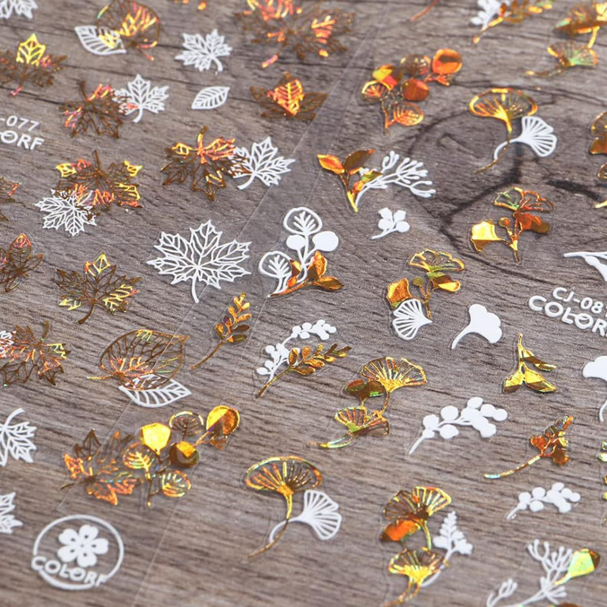 9 Sheets Bronzing Fall Nail Art Stickers 3D Metallic Self-Adhesive Maple Leaf Na