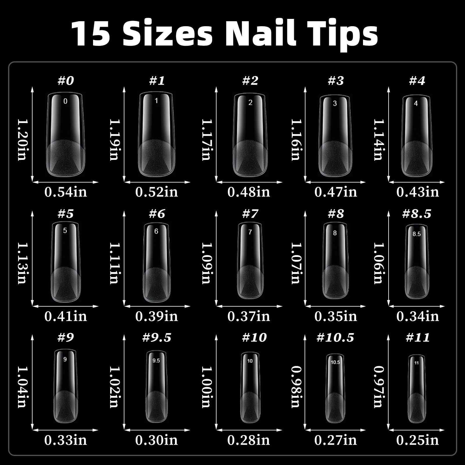 AddFavor Long Square Nail Tips, 300pcs Gel Tips Long, Clear