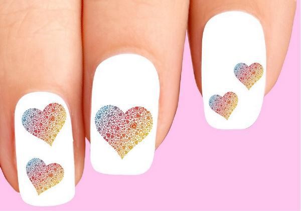 Waterslide Nail Decals Set of 20 – Colorful Rainbow Hearts Assorted
