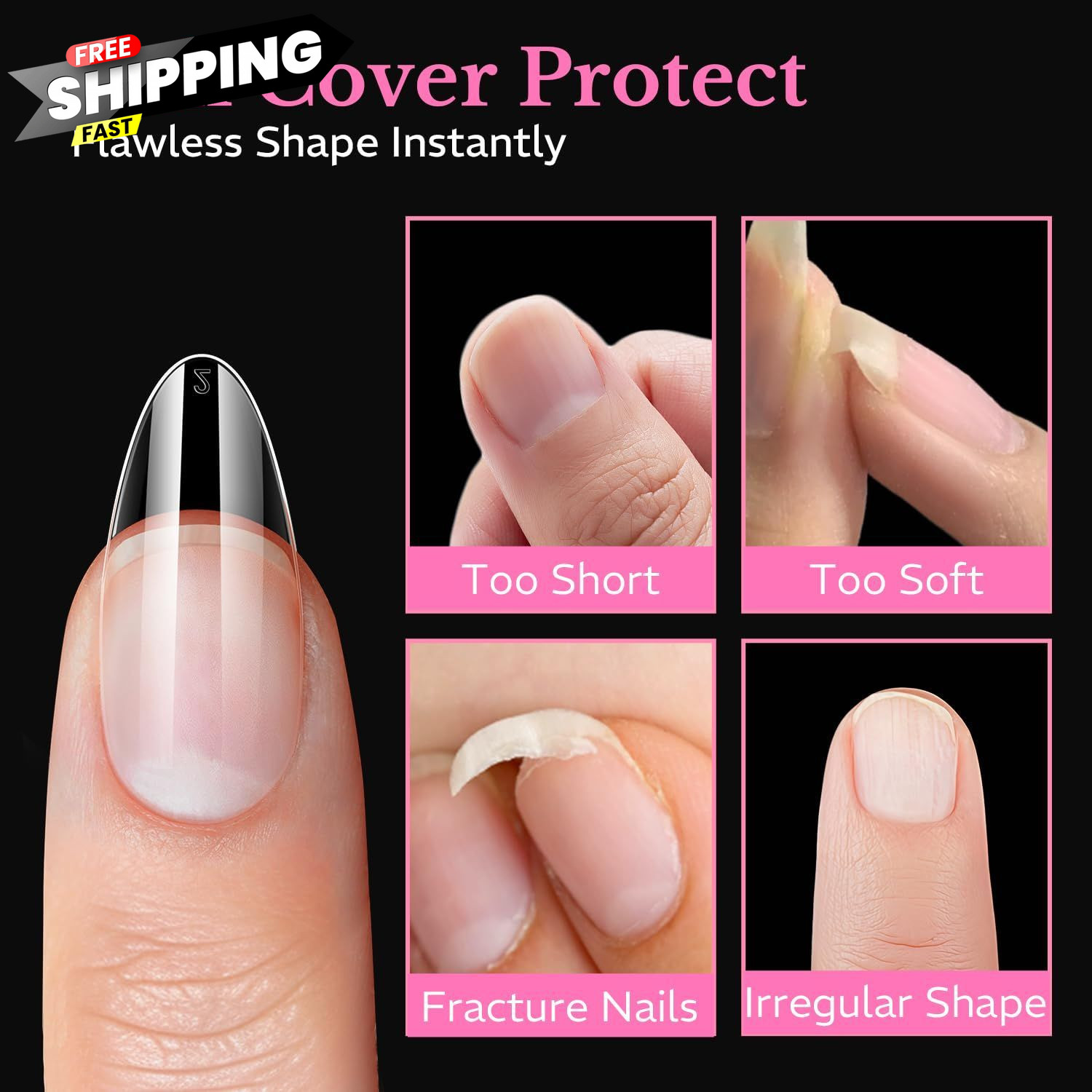 Medium Almond Nail Tips 600pcs 15 Size, 600 Piece Assortment,